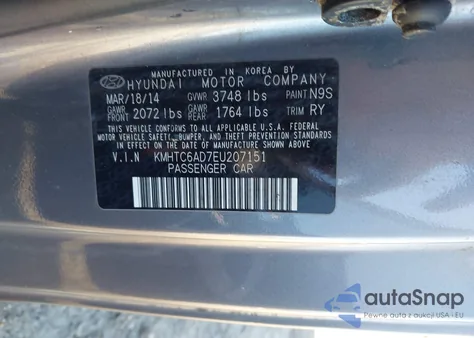 2014 Hyundai Veloster Base W/Black z USA, uszkodzony, nr VIN KMHTC6AD7EU207151